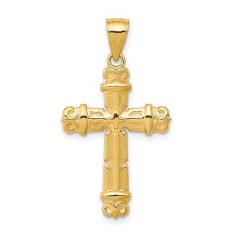 Diamond2Deal 10k Yellow Gold Fleur de Lis Cross Pendant