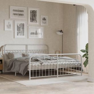 vidaXL Estructura Cama Sin Colch&oacute;n Con Estribo Metal Blanco 183x213 Cm Vidaxl