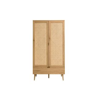 Miliboo Armario Acabado En Madera Clara, Rejilla De Rat&aacute;n Y Metal Negro H190 Cm Manille