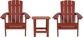 Flash Furniture 2 Pack All-Weather Poly Resin Wood Adirondack Chairs with Side Table in Red