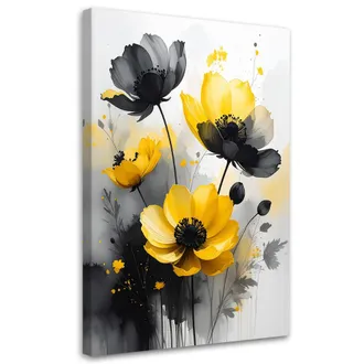 Feeby Cuadro Sobre Lienzo Flores Grises Y Amarillas Naturaleza 70x100