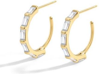 Mint & Lily Baguette Cubic Zirconia Hoop Earrings in Gold Over Sterling Silver at Nordstrom