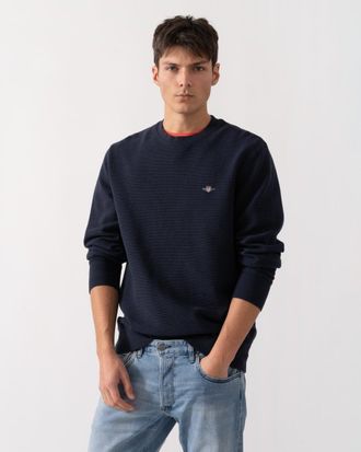 GANT Mens Texture Crew Neck Sweatshirt in Navy Cotton - Size X-Large