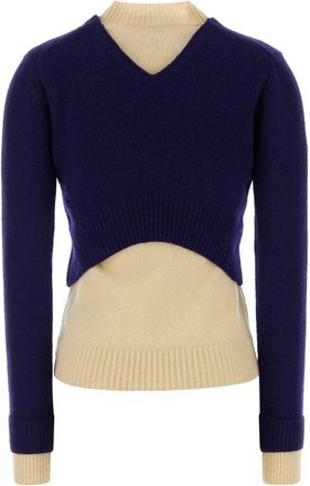 Jil Sander Womens Double Sweater Navy Virgin Wool Nylon