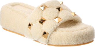 Valentino Roman Stud 50 Shearling Platform Slide
