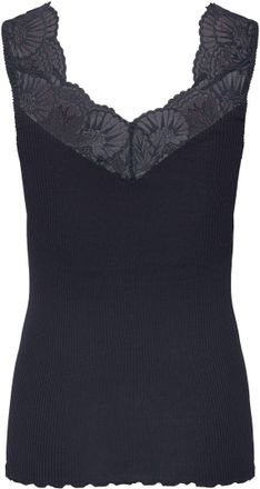 Rosemunde Spitzentop ROSEMUNDE Beatha Lace Top, Damen, Gr. XS, schwarz, Feinripp, Obermaterial: 55% Seide, 45% Baumwolle, unifarben, V-Ausschnitt, Tops Spitzent