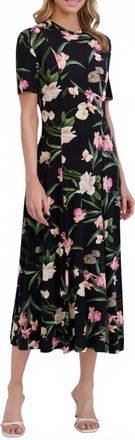 Ted Baker Print Jersey Midi Dress In Black / Multicolor Floral