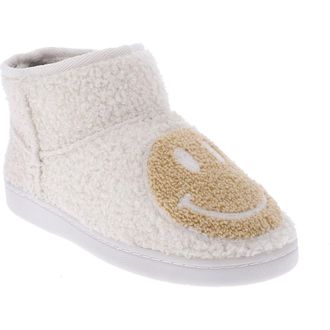 Mia Chill Smiley Faux Shearling Bootie Slipper in Oatmeal Happy Face at Nordstrom, Size 7