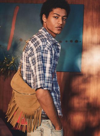 Le 31 Mens Fringed genuine suede belt bag Exclusive collection from Italy