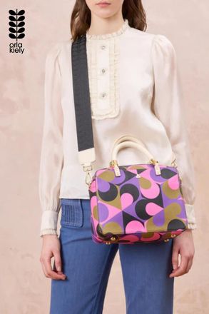 Orla Kiely Womens Purple Statement Boxy Handbag In Retro Print With Leather Handles And Detachable Crossbody Strap - One Size
