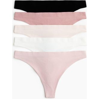 H&M 5-pack Seamless Thong Briefs in Light Pink/white at Nordstrom, Size X-Large