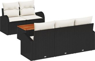 vidaXL Garden Sofa Set 6 pcs Black Poly rattan Vidaxl