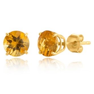 MAX + STONE 10k Yellow or White Gold 6mm Round Checkerboard Cut Gemstone Stud Earrings