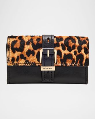 Michael Kors Nolita Medium Leopard-Print Calf Hair Trifold Wallet
