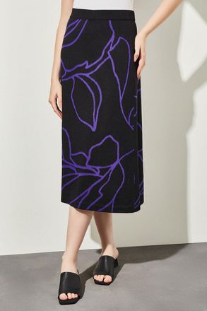 Ming Wang Abstract Floral Soft Knit A-Line Skirt