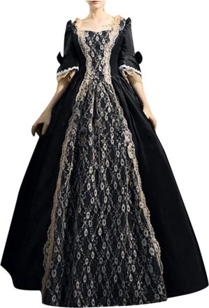 Generic Halloween Dress -1800s Dresses for Women UK Renaissance Dress Victorian Ball Gowns Costumes Medieval Vintage Tea Party Prom Dresses Black