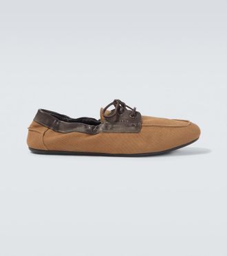 Prada Shuffle leather-trimmed canvas boat shoes
