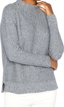 Kinross Cashmere Marled Garter Funnel Sweater In Navy Multi