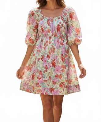 Pinch Design Puffy Sleeve Floral Mini Dress In Coral Multi