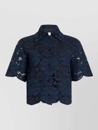 Patou short sleeve lace floral silk nylon top