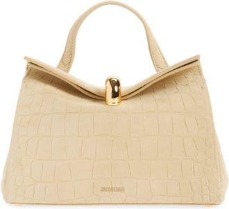 Jacquemus Le Petit Valerie Croc Embossed Suede Top Handle Bag in Beige 150 at Nordstrom