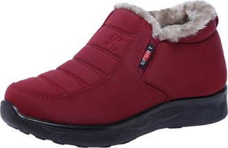 Generic Winter Snow Boots for Women Ankle Booties Memory Foam Fleece Lined Waterproof Barefoot Boots Anti-Slip Athletic Shoes Outdoor Work Boots Red