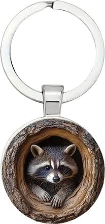 Generic Raccoon Key Ring - Tree Hole Backpack Keychain, Cute Animal Snail Fox Keyring, Raccoons Tree Hole Backpack Keychain | Cute Small Animal Keyring for Sc