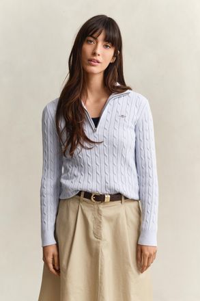 GANT Women Cable Knit Half-Zip Sweater (XXL) LIGHT BLUE