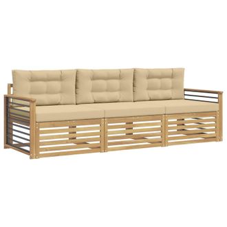 vidaXL Conjunto De Sof&aacute;s De Exterior Con Coj&iacute;n 3 Pcs Y Beige Poli&eacute;ster Vidaxl