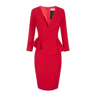Elisabetta Franchi Lichte Cr&ecirc;pe Jurk met Asymmetrische Ruche - Dames - Jurken - Rood - Maat: M Satijn