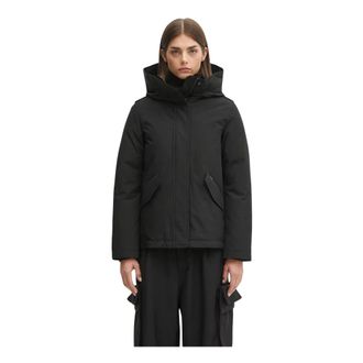 Woolrich Jassen, Dames, Zwart, M, Katoen, Jas met capuchon