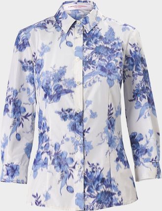 Carolina Herrera Blur Floral Button-Down Icon Blouse