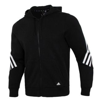 adidas Three Stripe knitting Hooded Jacket Coat Black H46526