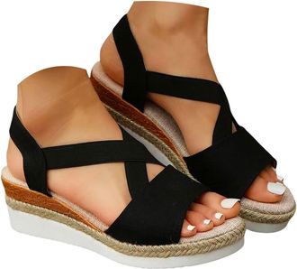 Generic Orthopedic Sandals for Women,2026 Summer Dressy Open Toe Bowknot Casual Walking Platform Wedges Heels Ankle Straps Sandals Beach Comfortable Slip on S