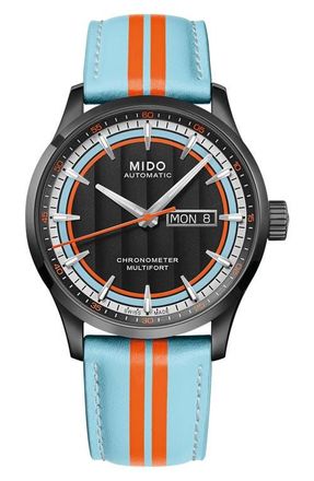 Mido Multifort Chronometer 1 Racer Automatic Leather Strap Watch Gift Set, 42mm in Blue at Nordstrom