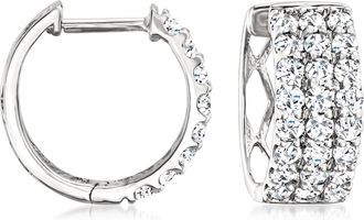 Ross-Simons Diamond 3-Row Huggie Hoop Earrings in 14kt White Gold