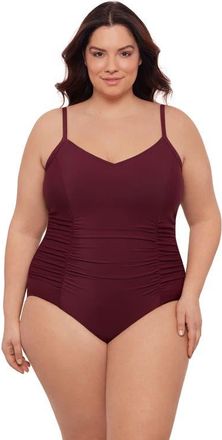 Aqua Green Plus Size Princess Seam V-Neck Side Shirred Adjustable One-Piece Swimsuit in Currant at Nordstrom, Size 1 X