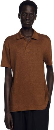 Sandro Linen polo shirt in Tobacco Brown at Nordstrom, Size Xx-Large