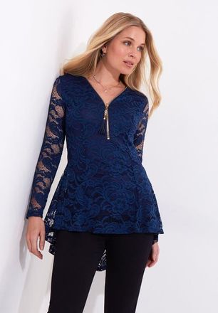 Joe Browns V Neck Zip Lace Tunic in Evening Blue at Nordstrom, Size Medium