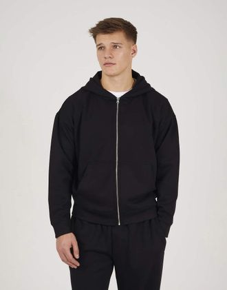 Brave Soul Felpa con cappuccio comoda nera con zip-Nero