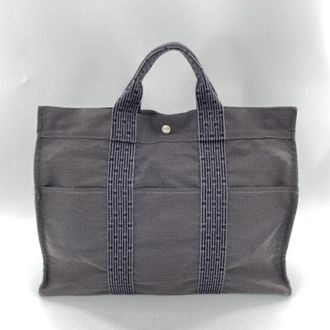 Herm&egrave;s Gray Canvas Tote Bag (Pre-Owned)