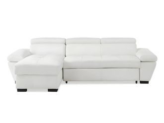 VENTE-UNIQUE.COM Sof&aacute; rinconera piel 4 plazas blanco 256x154cm
