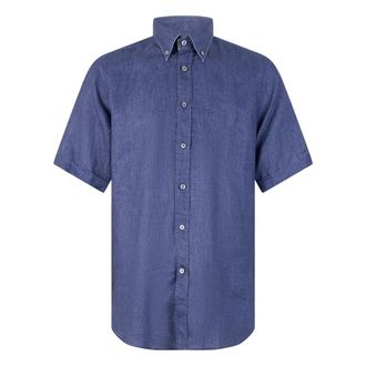 Paul & Shark Short Sleeve Shirt - Heren - Korte mouwen Overhemden - Blauw - 6XL - Linnen - Overhemden