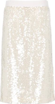 PESERICO Rokken, Dames, Beige, S, Pailletten, Pailletten Ivoor Rok met Elastische Taille