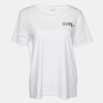 Sandro White Cotton Hope Embroidered Crew Neck T-Shirt