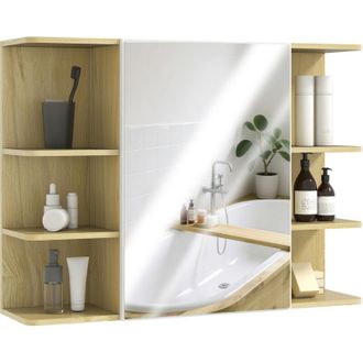 HOMCOM Armario De Ba&ntilde;o Con Espejo Armario De Pared Mueble De Ba&ntilde;o Colgar Con Puerta Estantes Abiertos 80x20x59 Cm Natural - Homcom