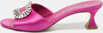 Manolo Blahnik Purple Satin Laalita Slide Sandals