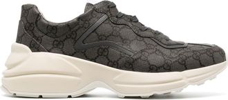Gucci Rhyton lace-up sneakers - men - Leather/Canvas/Rubber - 5 - Grey