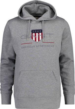 GANT Mens Regular Archive Shield Hoodie Sweatshirt - Grey Cotton - Size 2XL