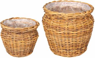 vidaXL Cesta Para Plantas Gendt 2 Uds. Madera Natural Rat&aacute;n Kubu Vidaxl